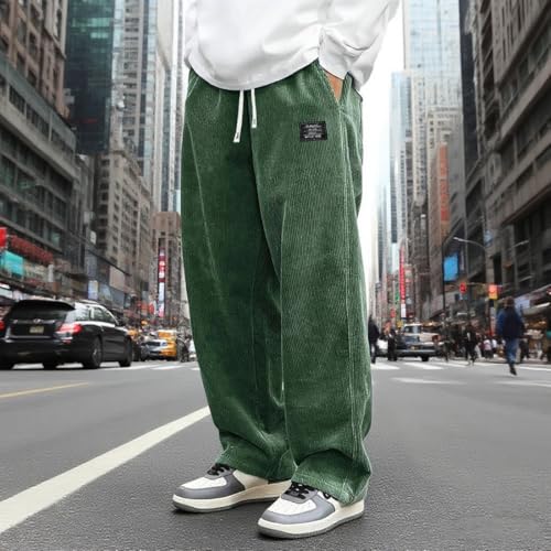 Pacificozy Men's Corduroy Pants, Mens Straight Leg Pants Long Solid Elastic Waist Loose Fit Pants with Pockets2