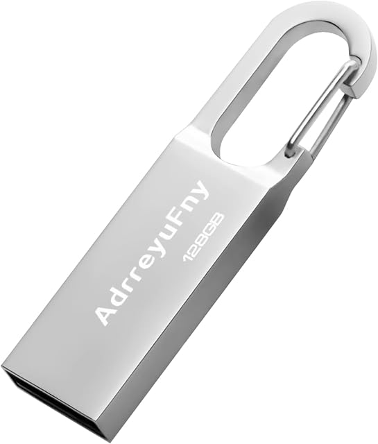 USB Flash Drive 128GB, Pendrive USB 2.0 128GB Metall Memory Stick Waterproof USB Key Thumb Drive for Computer, Tablet, PC (Silver)