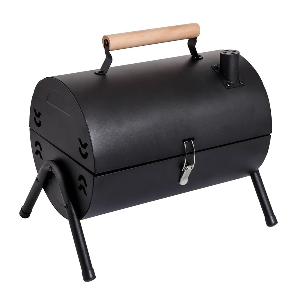 Pobbycrafm Grill na Węgiel Drzewny, Mały Przenośny Grill na Węgiel Drzewny do Gotowania na Zewnątrz na Podwórku Camping Pikniki Plaża, 37,5x25x38cm Black