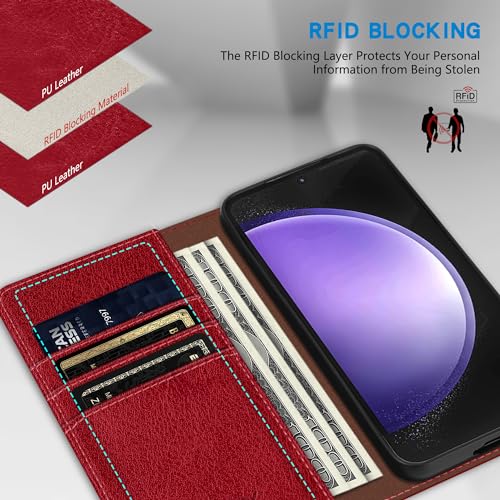 Image of ZZXX for Galaxy S23 FE Wallet Case Strong Magnetic 6.4 inch,Red
