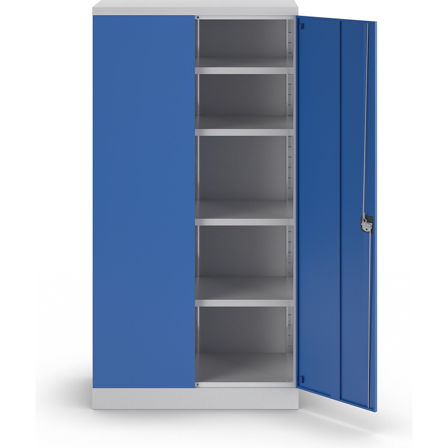 eurokraft | Stahlschrank Nilas | mit 4 Fachböden | HxBxT 1950 x 1000 x 500 mm | lichtGrau/Enzianblau