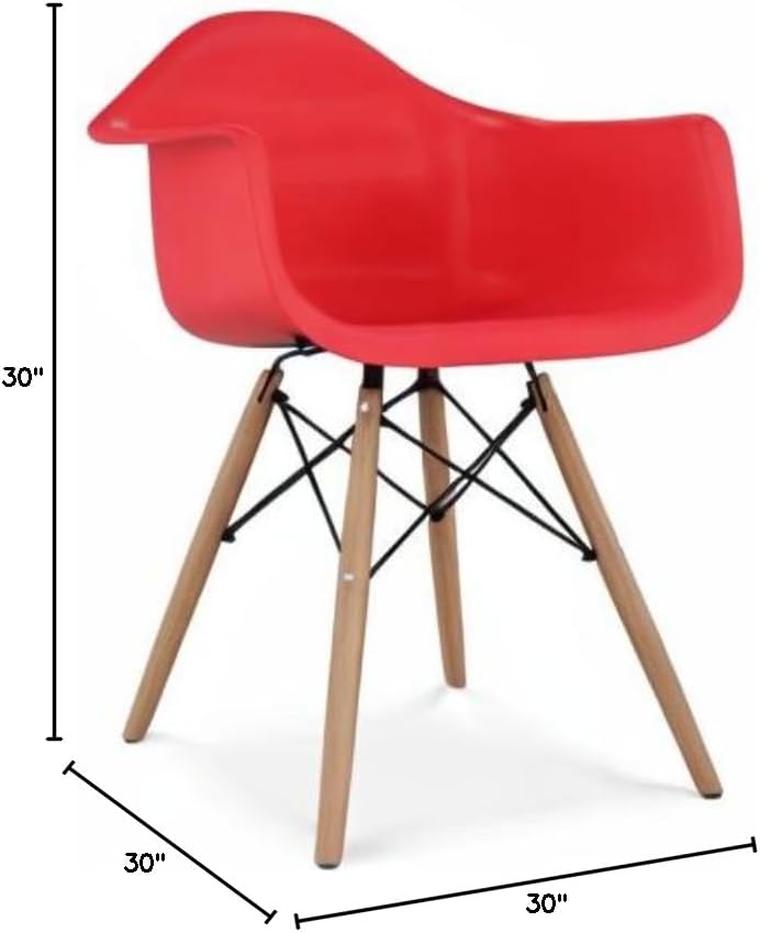 Miniatura 2 de Sillones piramidales de plástico y madera de haya de 17.5" en rojo (juego de 2)
