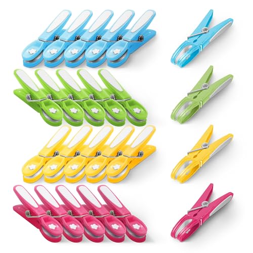 KEPLIN Clothes Pegs for Washing Line - 24 Pack (Multicolour) Metal Spring for Strong Grip Designed to Avoid Marks UV Resistant Plastic for Indoor & Outdoor