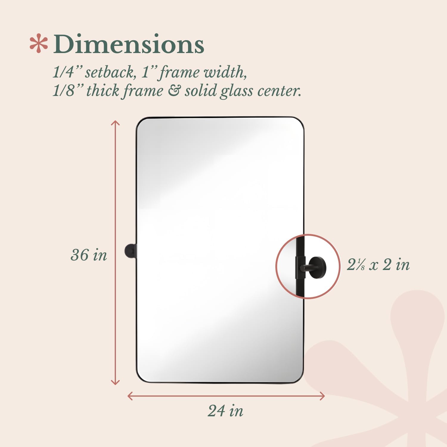 Hamilton Hills 24x36 inch Brushed Black Metal Framed Mirror - Pivot Mirrors for Bathrooms - Rounded Corner Rectangular Frame with Tilt Mirror Brackets - Adjustable and Tilting Farmhouse Wall Vanity