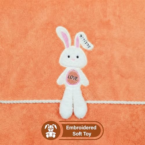 Image of Story@Home Kids Microfiber Bath Towel with Bunny Design | Quick Dry & Soft | 300 GSM | 120 x 70 cm | Lightweight Pool, Beach & Bath Towel for Boys & Girls | Orange