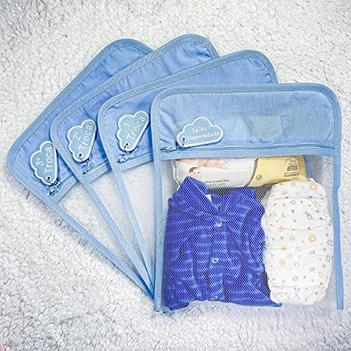 Saquinho Maternidade Tule Com Zíper 6x Peças Menino E Menina