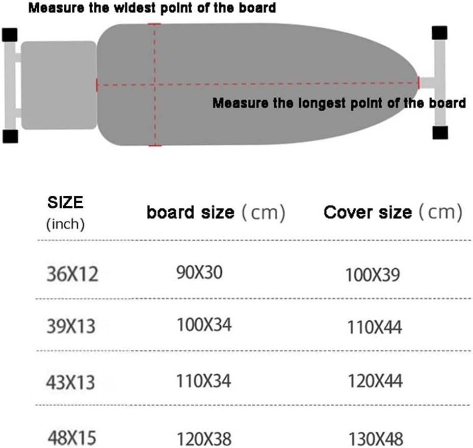 Iron Board Replacement Cover 36"x12" 39"x13" 43"x13" 48"x15" Ironing Board Cover and Pad Standard Size Coated Thick Padding(Silver,36x12in/90x30cm)