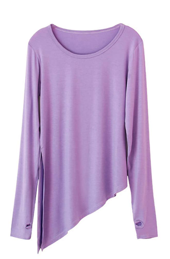 Angcoco Women's Lightpurple Side Slit Latin Dance Top Salsa Dancing Dress Ballroom Dance Shirt
