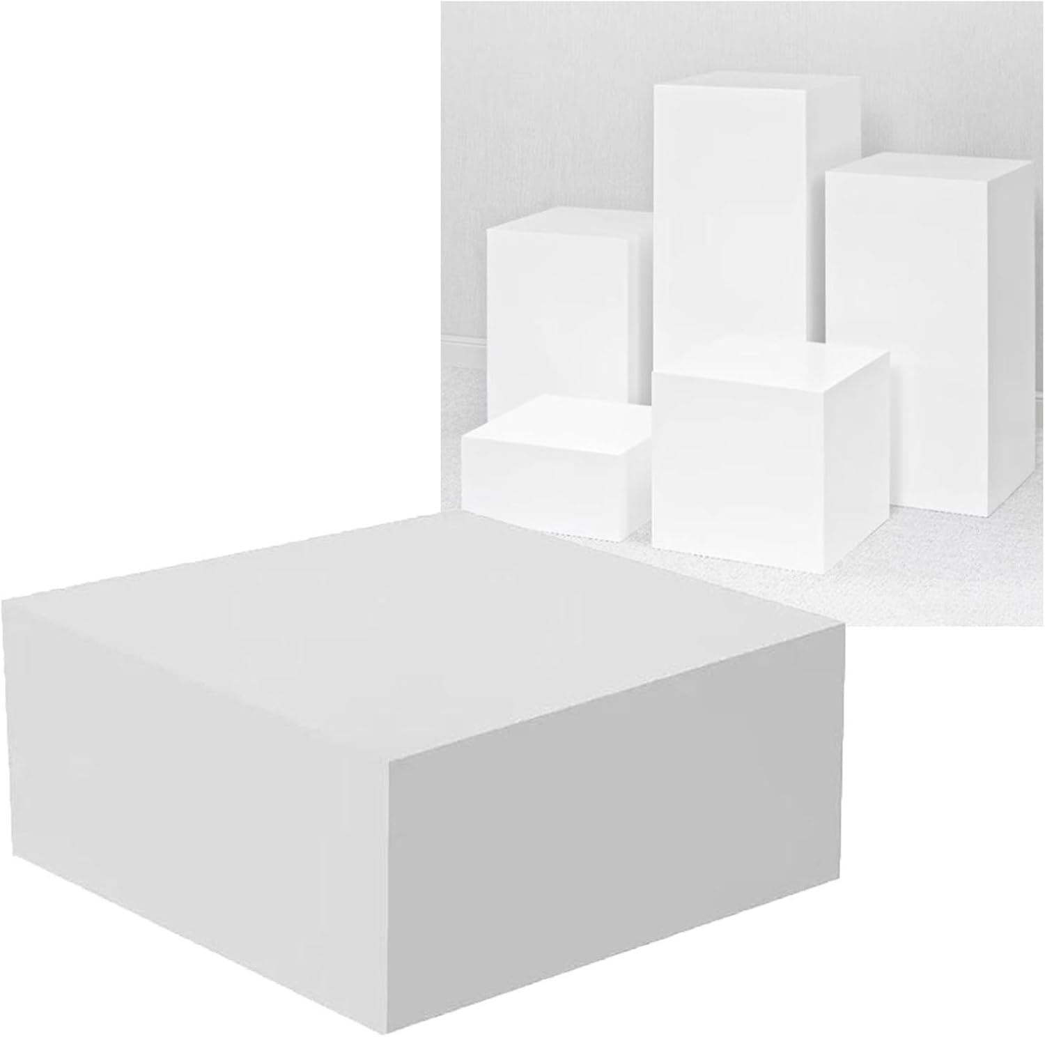 Portable Square Display Pedestal Stand for Mannequins - 440 lbs Capacity, Stylish Plinth Base for Dresses, Collectibles, Bags & Shoes - White, 40x10cm (15.7x3.9in)