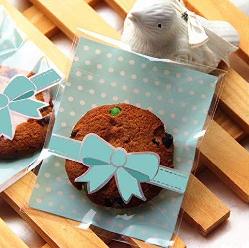 300 Pcs 3.2 x 3.8 inches Cute Self-Adhesive Gift Food Packing Bags Small Biscuit Bags Candy Bag OPP Bag Treat Bag Cookie Bag Package Supplies Party Favor Bag (Blue)