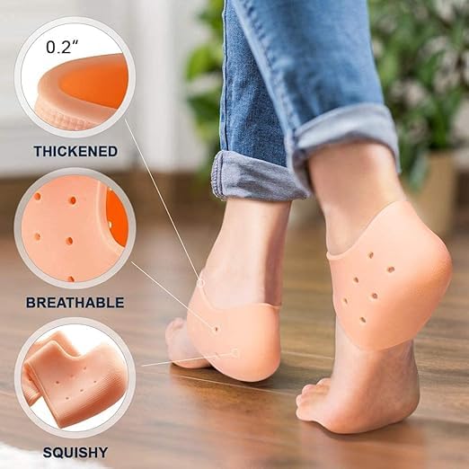 Image of ARIME ADDA Silicone Gel Heel Pad Socks for Pain Relief Heel Swelling Pain Relief Anti Crack Moisturizing Socks for Dry Hard Cracked Ankles | Man and Women Gel Heel Protectors Free Size (Limestone)