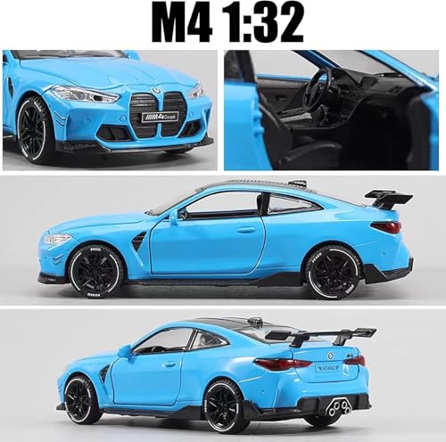 Image of Model Car Exclusive Alloy Metal Pull Back Die-cast Car Metal Pullback Toy car with Openable Doors & Light Music Best Gifts Toys Kids (1:32 Scale B-M-W M4 - Blue)