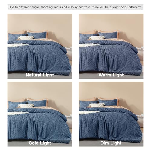 Image of Litanika Oversized King Comforter Set Ocean Blue, 3 Pieces Tufted Boho Farmhouse Bedding Comforter Set, Lightweight Fluffy All Season Comforter Set (120x98In Comforter & 2 Pillowcases)