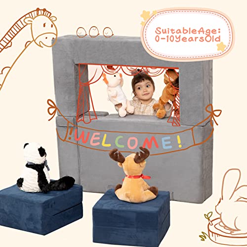 Loaol Kids Couch Toddler Couch, Foam Climbing Playset For Kids, Convertible Play Couch Imaginative Furniture For Boys & Girls, Foldable Kids Play Couch For Bedroom Playroom With 2 Ottomans #TOP4