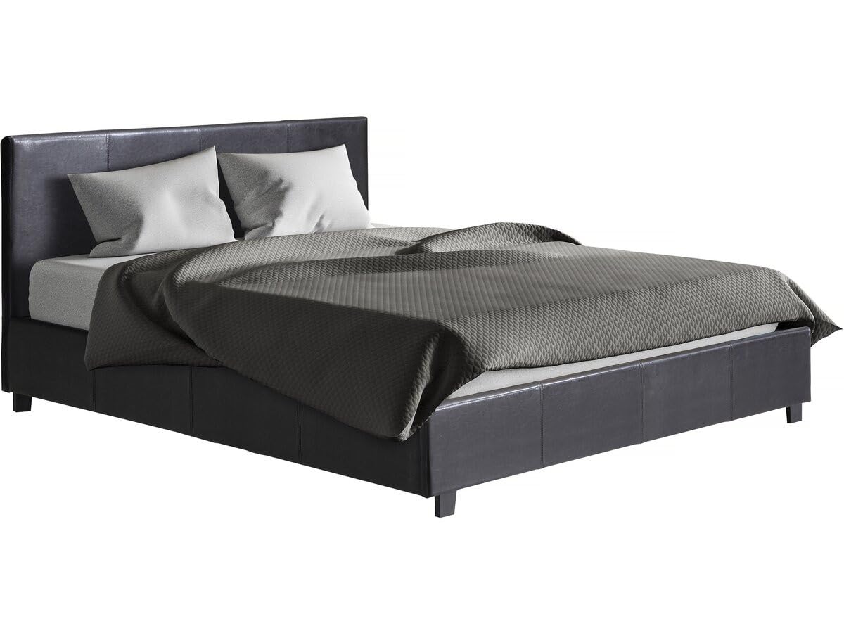 Habitat et Jardin - Lit Double Carla en Simili Noir avec Coffre Rangements 140 x 190 cm | Cadre de Lit 2 Places Design | Sommier à Lattes et Tête de Lit Inclus
