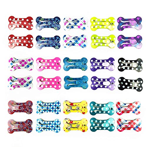 30 Pcs Puppy Cat Dog Hair Clips 1" Min Bone Clips Multicolor Dog Topknot Bows Dog Grooming Bows Pet Supplies Dog Bows Dog Hair Accessories