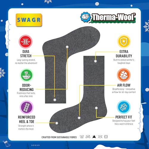 Image of SWAGR Thermal Woolen Winter Calf Length Socks for Men Thick Terry Towel Cushion Socks, Free Size, Pack of 5, Multicolour