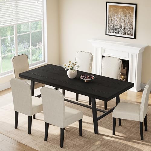 Image of GarveeHome Industrial Dining Table for 6-8 People, 78.7 inch Long Large Kitchen Table with Sturdy Metal Frame, Rectangular Counter for Dinner, Kitchen, Dining Room (Black, 79 inch Non-extendable)