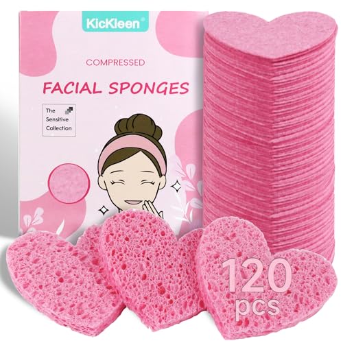 120-Count Kickleen Compressed Cellulose Heart Shape Facial Sponge...