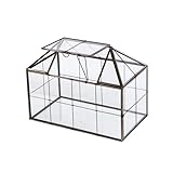 Vellon Black Glass Plant Terrarium for Greenery and Bonsai, House-Shape Desktop Planter, Clear Repti