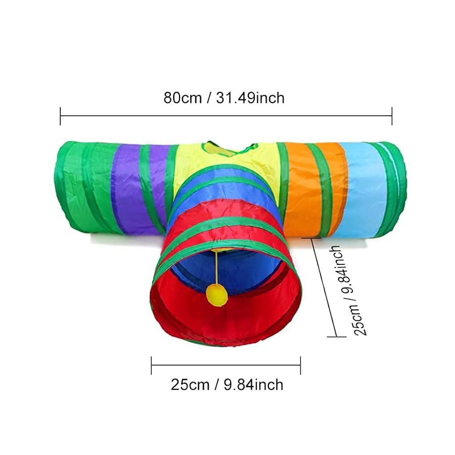 Qpets® 3 Way Rainbow Tunnel Cat Toys Pet Tube Collapsible Play Toy Kitten Toys Cat Playing Toys Indoor Outdoor Kitty Puppy Toys for Puzzle Exercising Hiding Training Toy