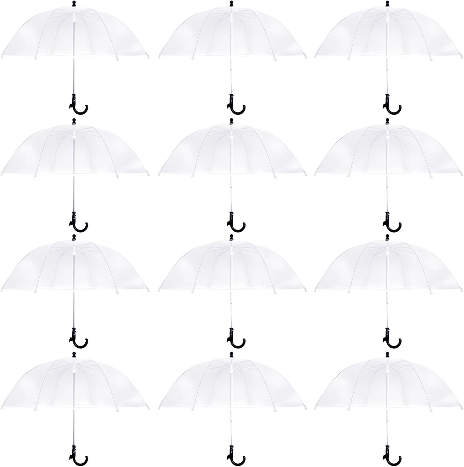 12 Pcs Kids Clear Umbrella Bulk with Easy Grip Handle Transparent Windproof Bubble Dome for Toddler Boys and Girls Ages 3-7 in Photoshoot Wedding