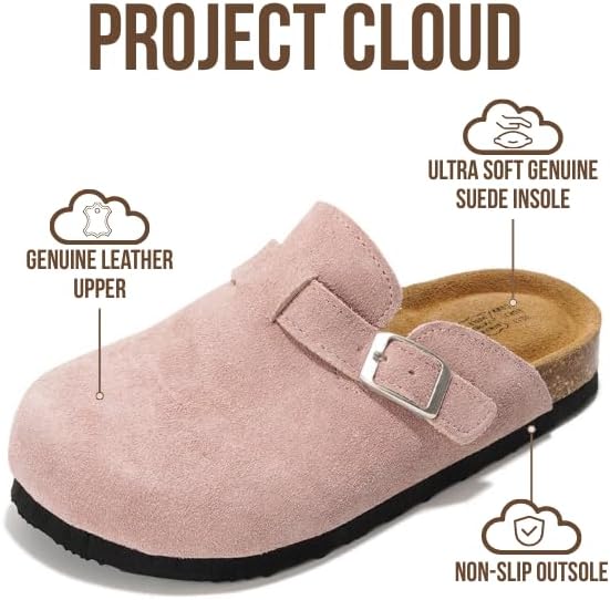 Project Cloud 100% Genuine Leather Kids Clogs with Natural Cork Footbed & Memory Foam Insole Arch Support - Non-Slip Clogs for Kids - Slippers Sandals for Boys & Girls Footwear - Image 3