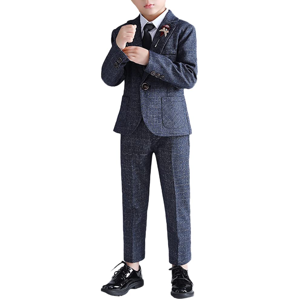 Traje de Boda para Niño Conjunto de 5 Piezas de Traje de Caballero con Camisa Chaquetas Pantalones Corbata Broche,Traje Formal de Ceremonia para Fiesta Baile de Graduación Trajes Bautizo