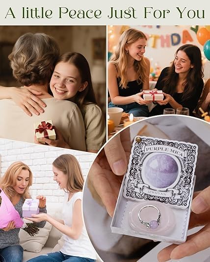 Fidget Spinner Ring for Anxiety Relief – 925 Sterling Silver Natural Gemstone Ring with Purple Mica, Stress Relief Healing Crystal Jewelry Gift for Women, Mom, Daughter, Her