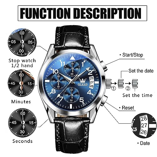 Image of OLEVS Men's Watches Brown Leather with Date,Casual Watches for Men,Large Face Watches Men,Chronograph Mens Watch,Sport Waterproof Business Dress Analog Quartz Men's Wrist Watches Reloj De Hombre