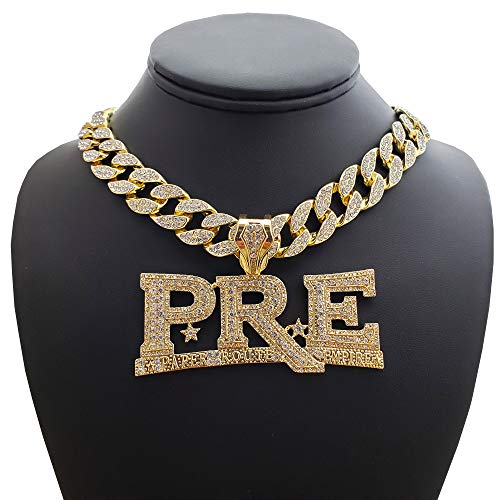 BLINGFACTORY Hip Hop Jewelry Gold Plated Large PRE Pendant & 15mm 18" Full Iced Cuban Choker Chain Necklace Set - Image 3