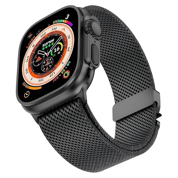 Image of GETSABLE Stainless Steel Mesh Loop Strap with Parachute-style Buckle Compatible with iwatch ultra 3 /2 /1 band 49mm, Series 11 /10 46mm, 9 /8 /7 45mm, SE2 /SE /6 /5 /4 44mm (Black)
