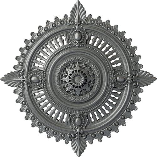 Image of Ekena Millwork CM29HYPLS 29 1 /8 inchOD X 1 1 /4 inchID X 4 inchP Haylynn Ceiling Medallion Fits Canopies Up To 1 1 /4 inch, Platinum