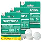 DENTTABS Zahnputztabletten 375 Stk | Mint mit Fluorid | vegan & plastikfrei | 6 Monate Vorrat | sanfte Reinigung & nachhaltige Pflege