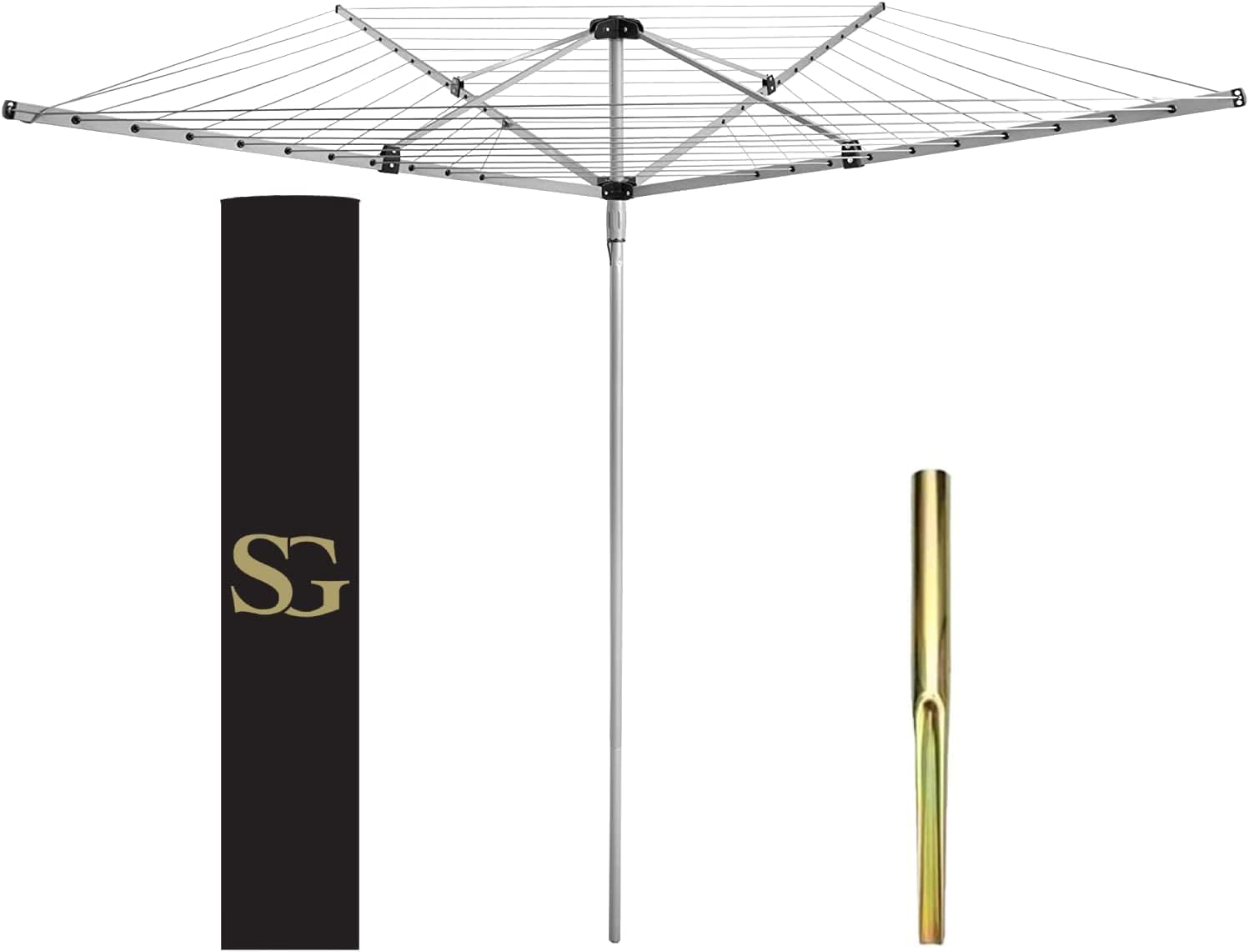 โ 4 Arm 40m Rotary Washing Line Outdoor, Heavy Duty Large Clothes Rotating Airer Dryer Garden use, Easy to Open and Close along with Ground Spike and Cover, Silver (40m)