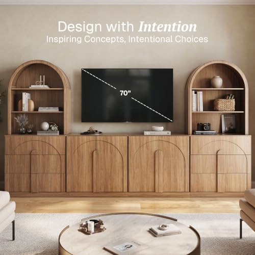 Image of BELLEZE Bijou 126 inch Wall Unit 6-Piece Modular TV Stand - Camel