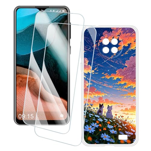 OAGELIM 2�Z�b�g �X�N���[���v���e�N�^�[ + �P�[�X Oukitel C19 Pro (6.49 �C���`) �Ƃ̌݊������� �A�[�e�B�X�e�B�b�N�J�X�^���v�����g�J�o�[�Ƌ����K���X�t�B���� �X�N���b�`�h�~ (�L)