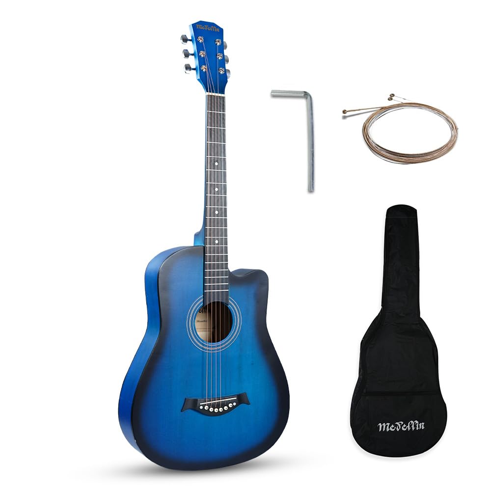 Medellin M38BLTR 38" Beginner Acoustic Guitar with Truss Rod - Matte Blue | Grand Auditorium Body with Linden Wood, Includes Bag, Allen Key, Strings and Learning Course-image-22