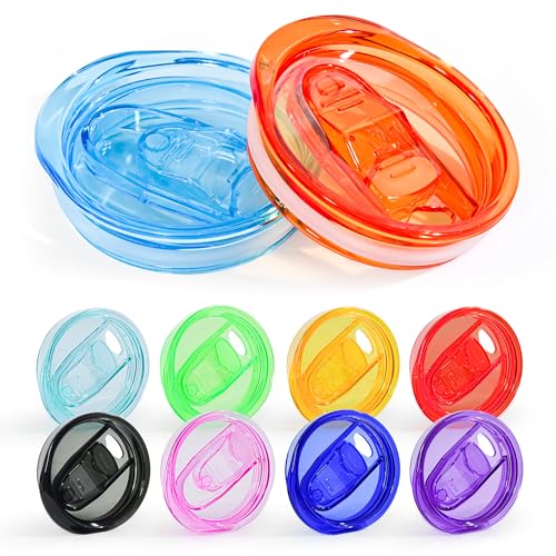 FECBK 10 Pcs 20 oz Tumbler Lid Plastic Skinny Tumbler Lid Replacement Splash Resistant 20 oz Silicone Sliding Skinny Tumbler Lids, BPA Free, Straw Friendly, Multi-Colored