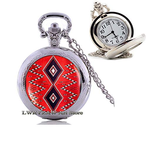 Native American Indian Art Pocket Watch Necklace, American Indian Ornament Pocket Watch Necklace, Southwestern Jewelry, Boho Tribal Ethnic Pocket Watch Necklace,M232