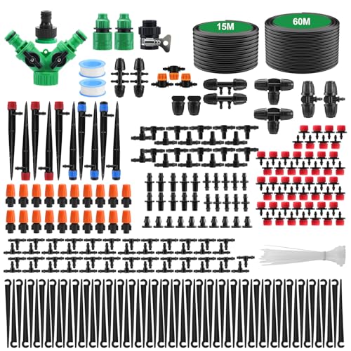 Feelhap Système d'irrigation Jardin,60+15M Kit d'irrigation Goutte 313Pcs Micro Irrigation Goutte à Goutte Kit Arrosage Automatique,DIY Système d'arrosage...