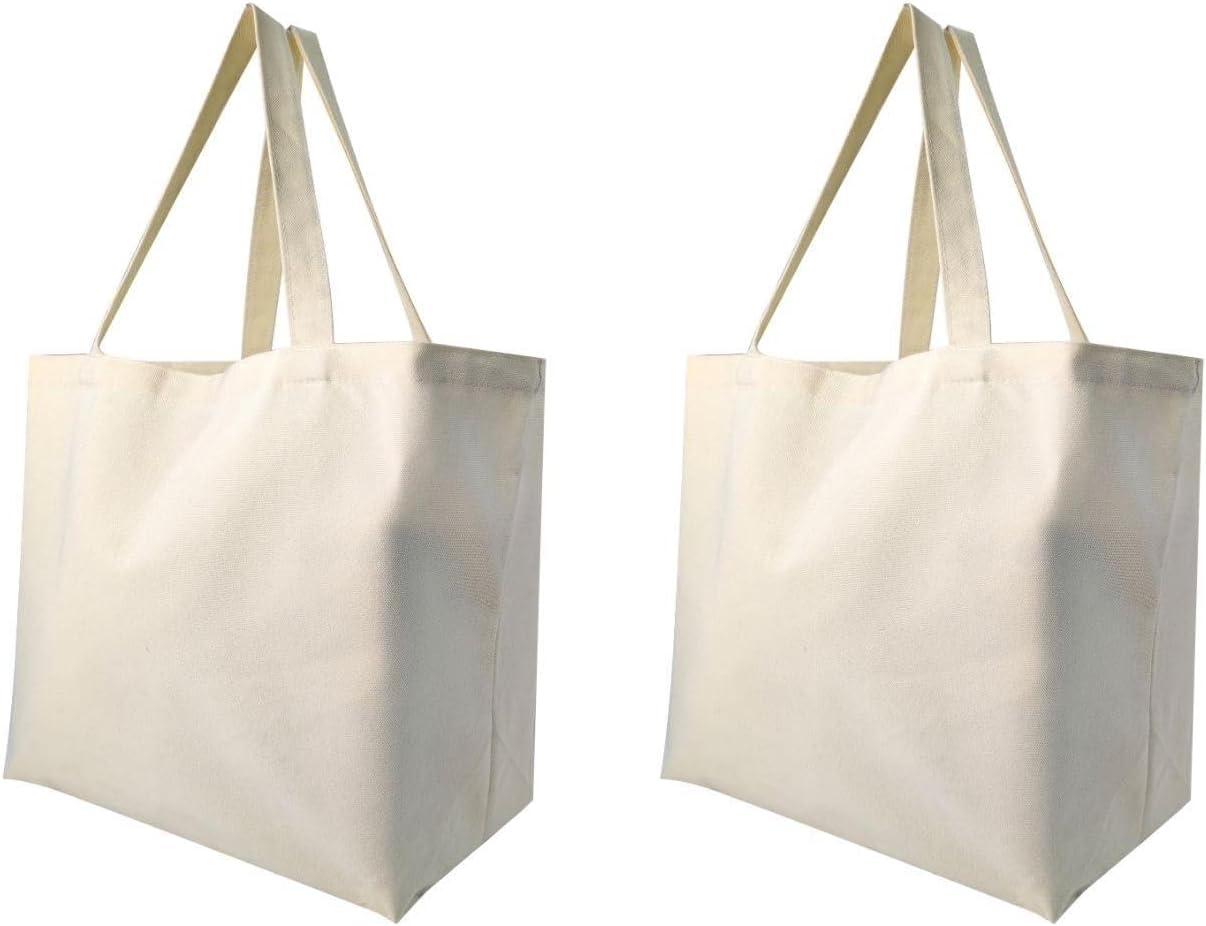 12 oz Canvas Tote Bags Extra Large Reusable Grocery Totes for Shopping, Crafts & Everyday Use Beige or Black