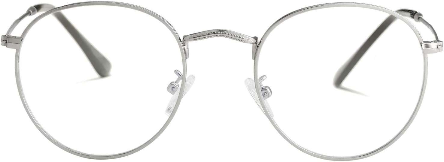 Classic Round Metal Clear Lens Glasses for Women Men Circle Frame Non-Prescription Eyeglasses