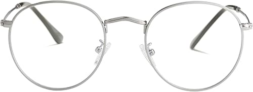 Kursan Gafas clásicas redondas transparentes para mujeres y hombres, montura de metal circular sin receta