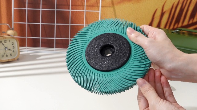 Image of Sieral 50# Radial Bristle Brush, 6 in x 1 /2 in x 1 in, Nylon Bristle Disc with Adaptor for Metal Polishing & Rust Removal(Green)