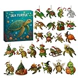 Sea Turtles Christmas Tree Ornament 2025 Countdown Calendar | Christmas Sea Turtle Advent Countdown,2D Acrylic Seasonal Decor 24 Days For Holiday Home Car Wall Window Door Adults Kids Party Favors