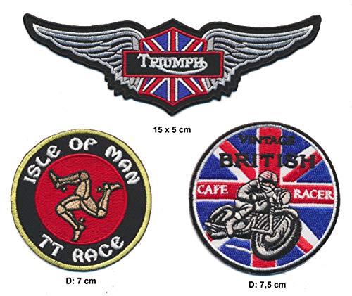 Cafe Racer Isle of Man Triumph Aufnäher Aufbügler Patches 3 Stück Motorrad England A5