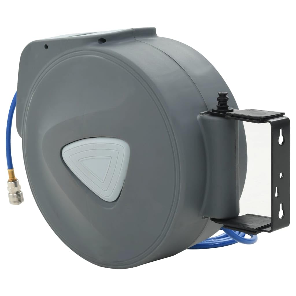 Avvolgitubo automatico ad aria compressa con tubo da 30 m e tubo di collegamento da 2 m, connettore da 1/4", montaggio a parete per officina e garage, grigio