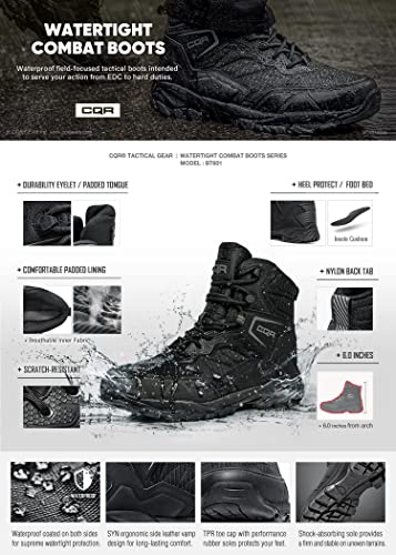 Cqr Men's Military Tactical Boots, Lightweight 6 Inches Combat Boots, Durable Edc Outdoor Work Boots, Blockade 6 - Ripstop Black, 10.5 #TOP3