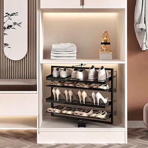 Étagère à chaussures rotative haut de gamme avec plateau coulissant pour placard et entrée